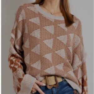 Easel Anthropologie Women's Rust Geometric Oversized Knit Sweater Medium